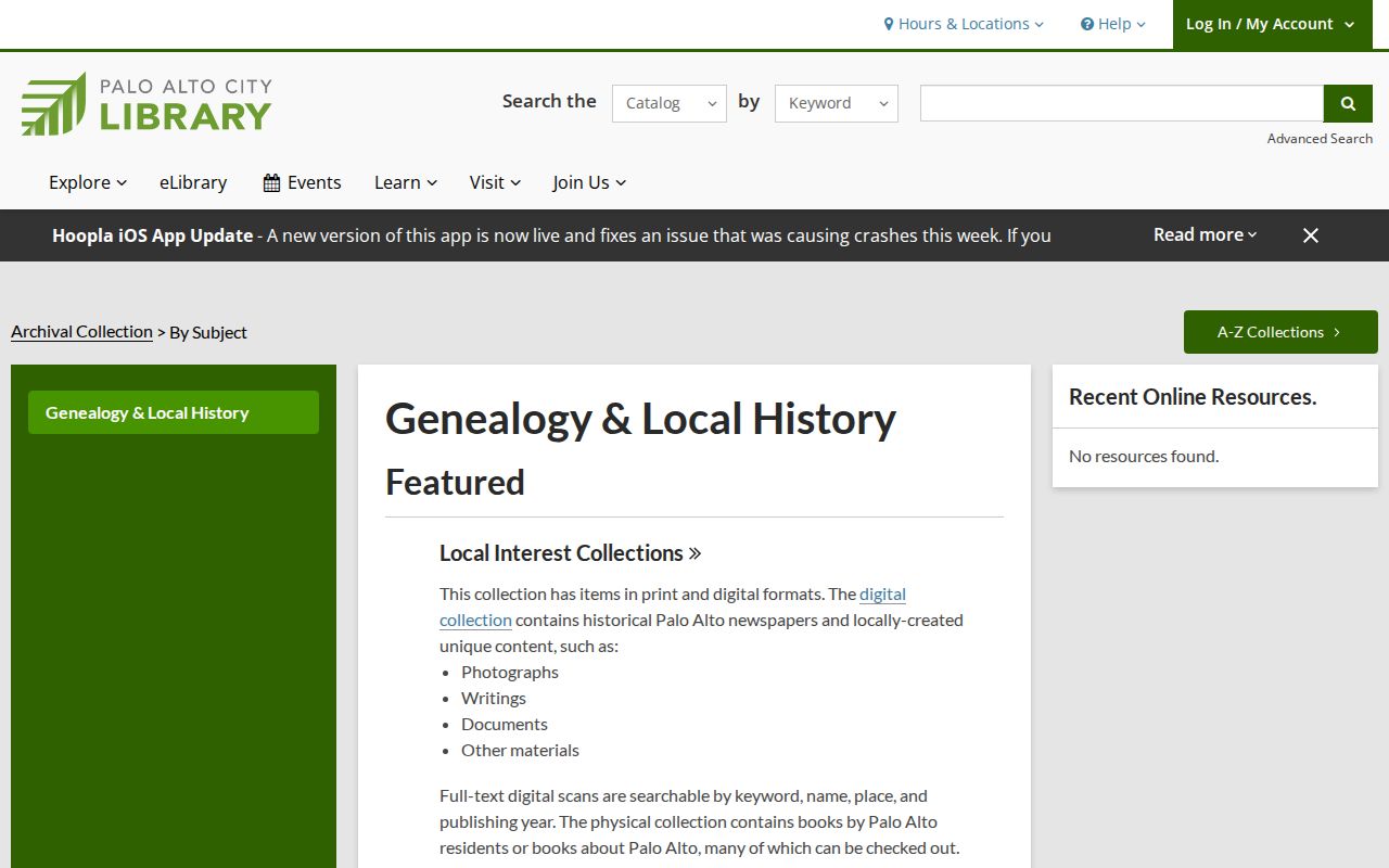 Palo Alto city directory view of the Rinconada local interest collection