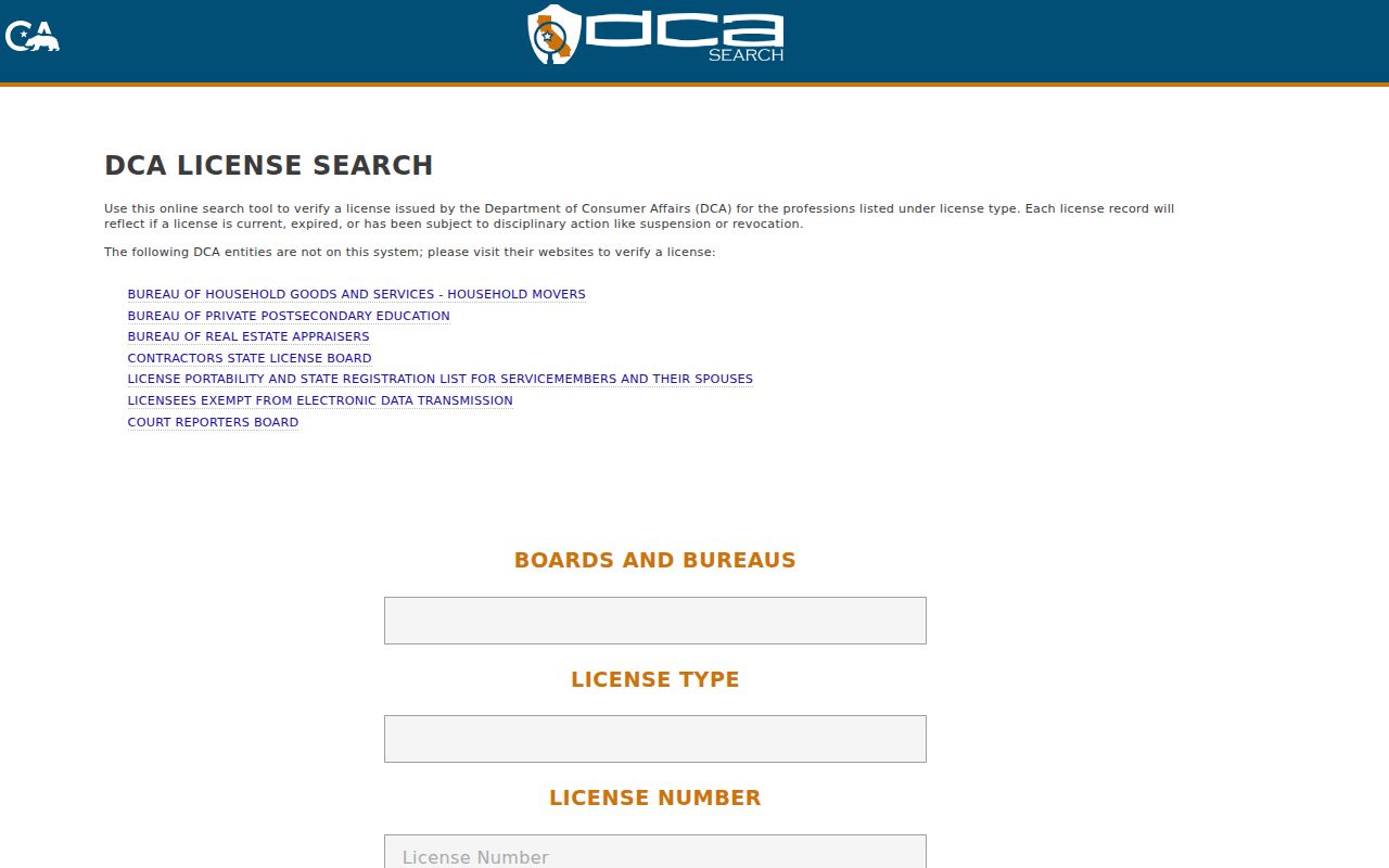 Palo Alto residents directory view of the California professional license search