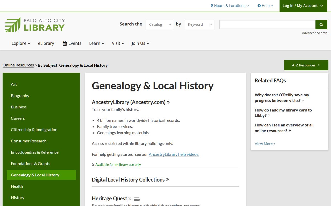 Palo Alto residents directory view of the City Library genealogy and local history collection