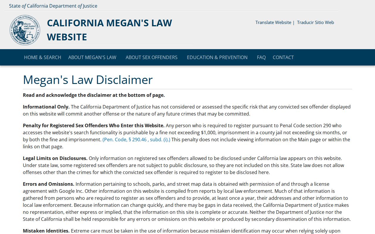 Palo Alto resident lookup view of the official California offender registry