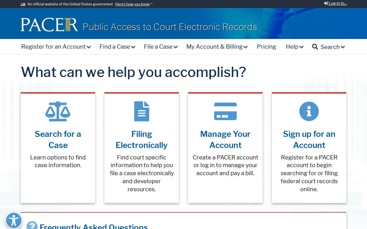 Palo Alto resident lookup view of federal PACER case access