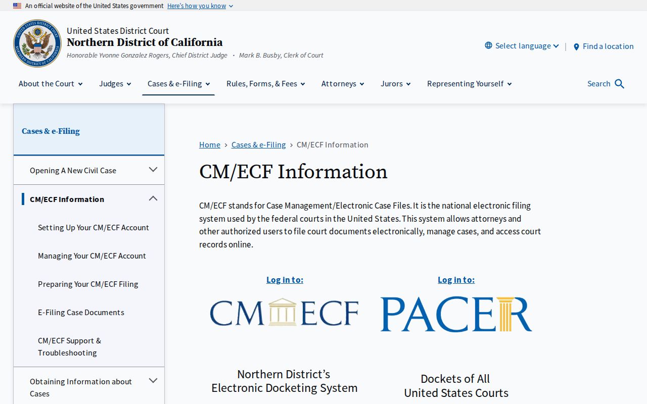 Palo Alto resident lookup view of Northern District federal case access