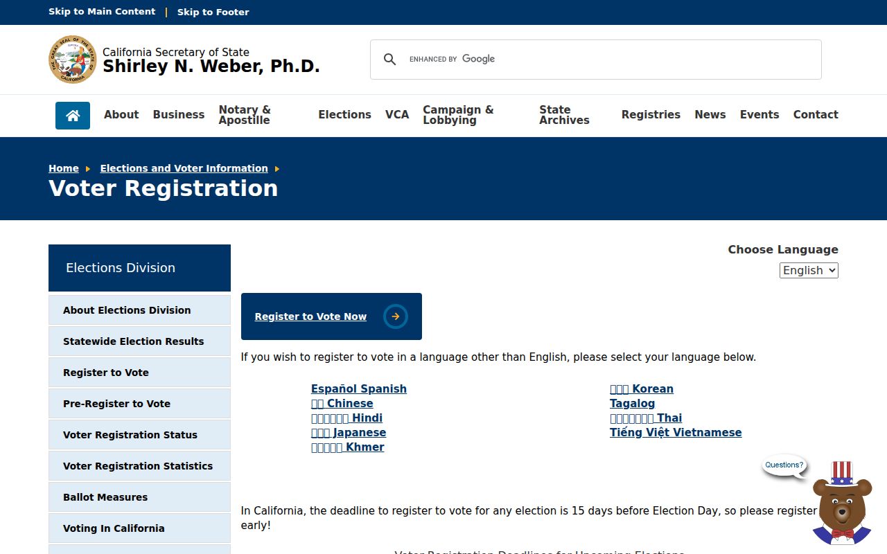 Palo Alto ZIP code directory view of California voter registration guidance