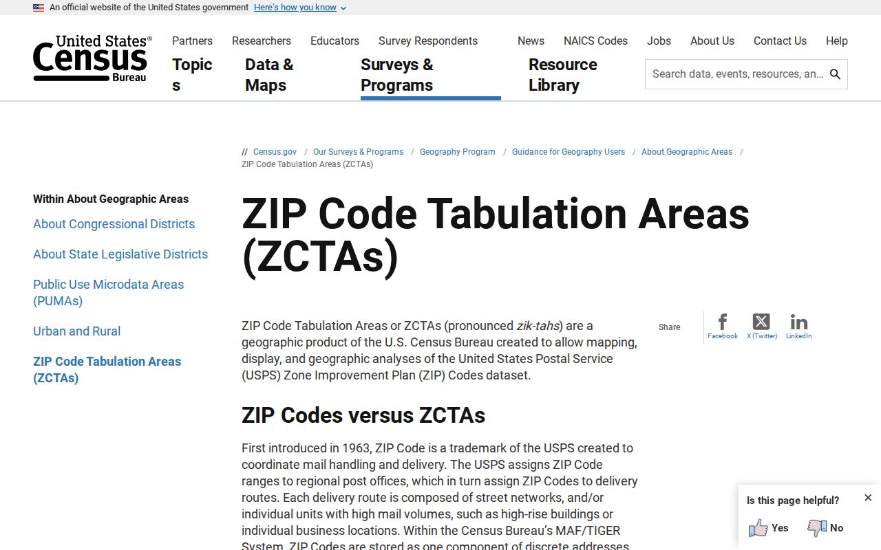 Palo Alto ZIP code directory view of Census ZIP Code Tabulation Area guidance